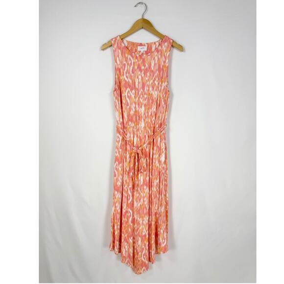 Soma Weekend Women's Ikat Soft Jersey Knit Midi Dress Large Orange Belted - Picture 2 of 13